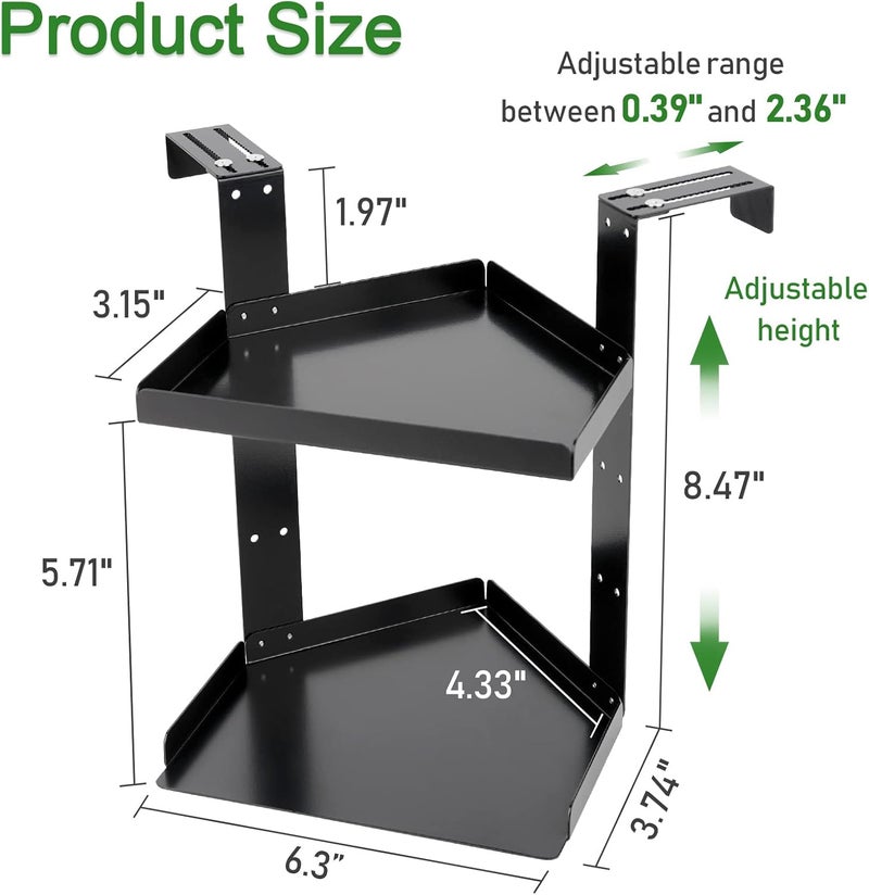 Olpchee Office Cubicle Shelf Storage Organizer Accessories Height Adjustable Cubicle Corner Shelf with Hooks (Black, Double Layer) - Image 2